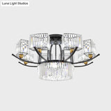 Modern Sputnik Crystal Block Flush Light Fixture - 9/12 Head Semi Mount In Black