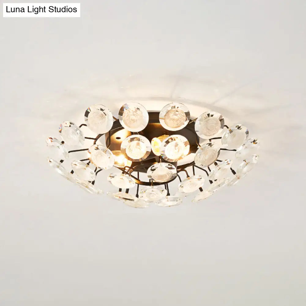 Modern Sputnik Crystal Semi Flush Dining Room Ceiling Lamp - 4 Bulbs Black