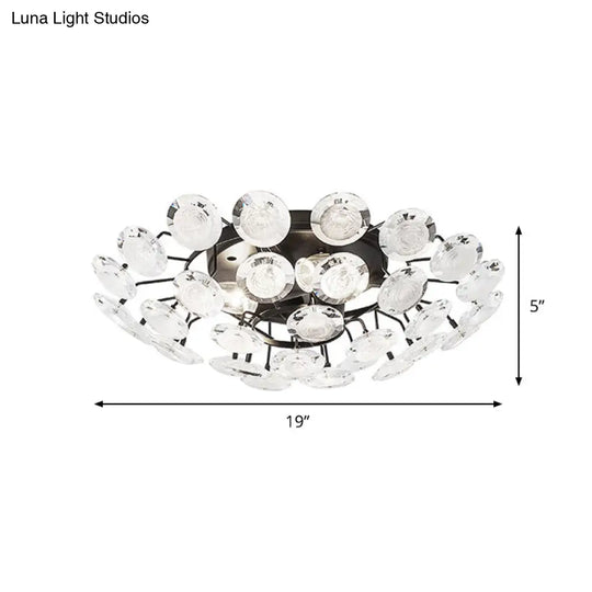 Modern Sputnik Crystal Semi Flush Dining Room Ceiling Lamp - 4 Bulbs Black