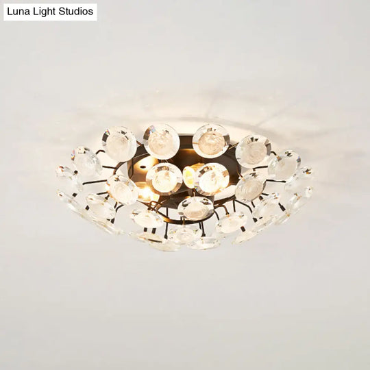 Modern Sputnik Crystal Semi Flush Dining Room Ceiling Lamp - 4 Bulbs Black