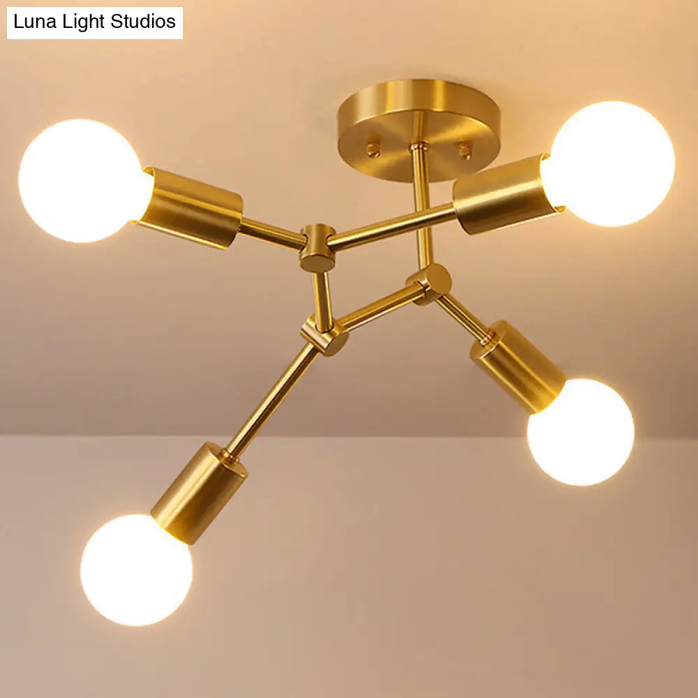 Modern Sputnik Flush Mount Ceiling Light - Stylish Glass Chandelier For Bedroom 4 / Brass