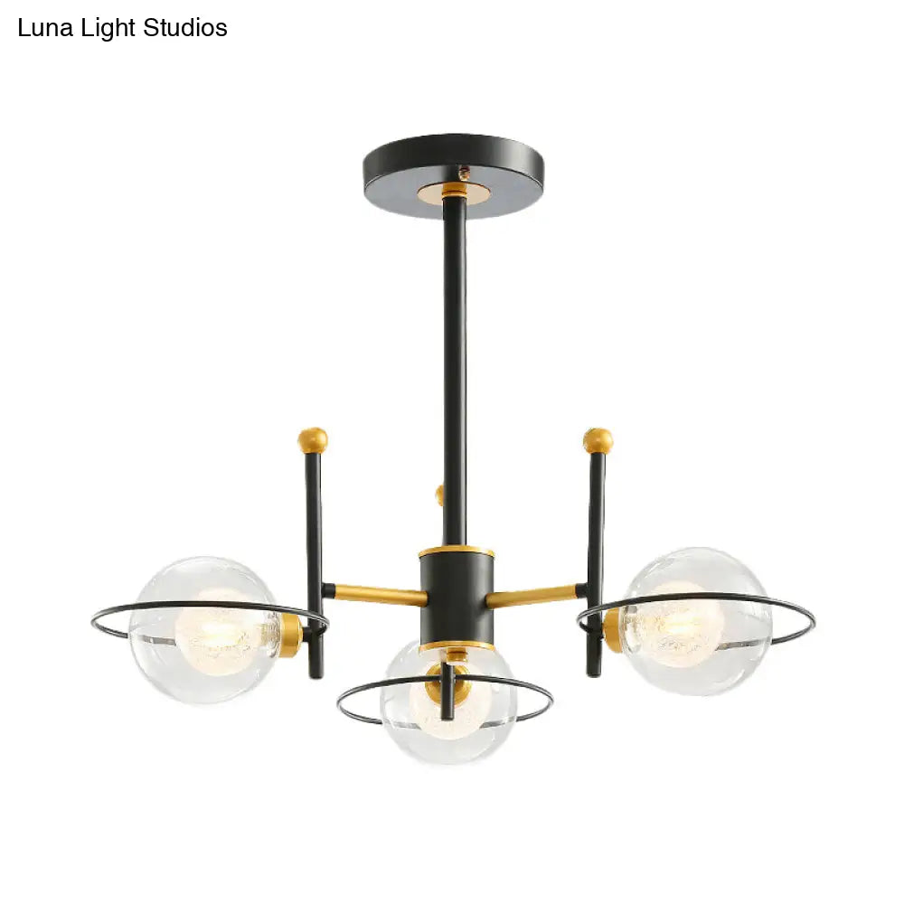 Modern Sputnik Metal Chandelier With Clear Glass Shade - Black Led Ceiling Light Fixture (3/6