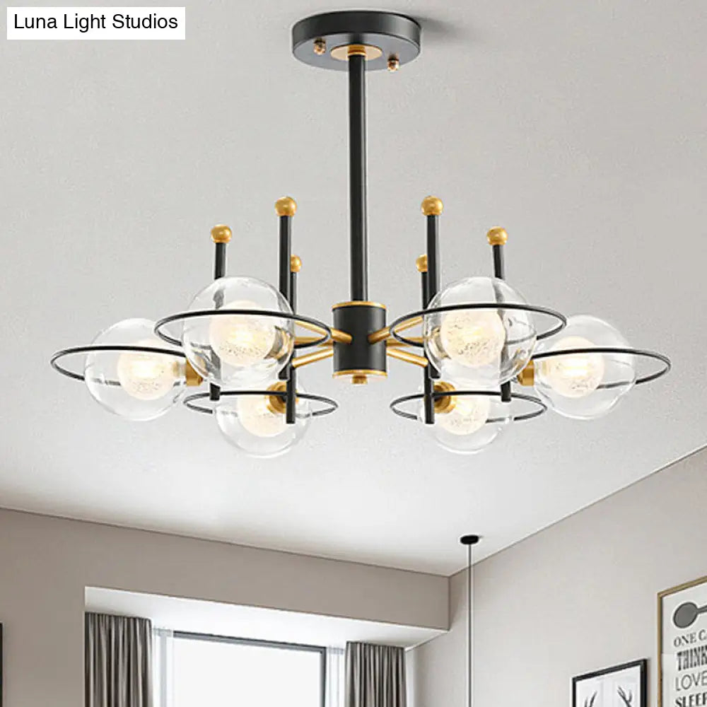 Modern Sputnik Metal Chandelier With Clear Glass Shade - Black Led Ceiling Light Fixture (3/6