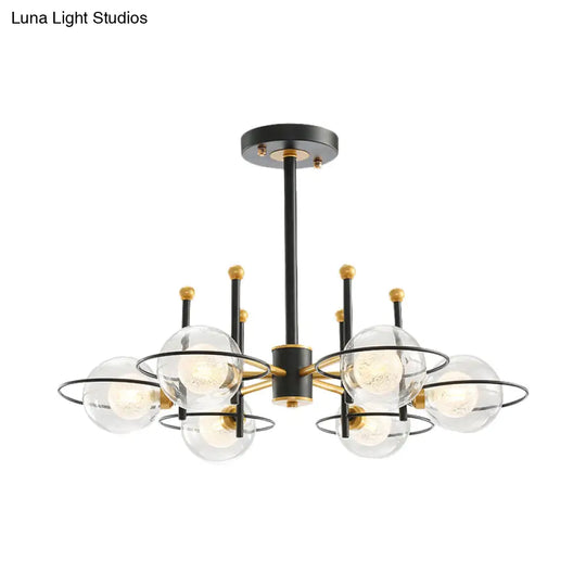 Modern Sputnik Metal Chandelier Light With Clear Glass Ball Shades - 3/6 Lights Black Led Ceiling