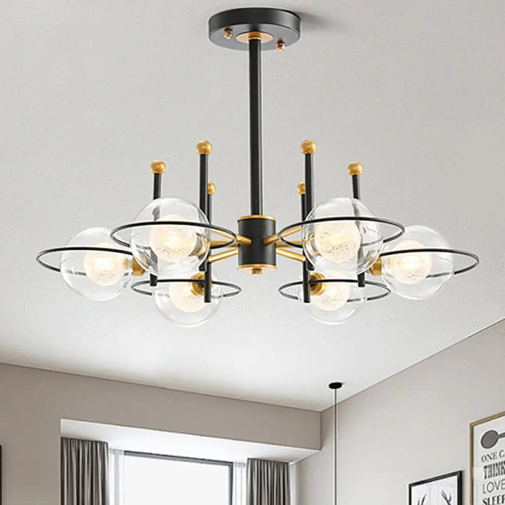 Modern Sputnik Metal Chandelier Light With Clear Glass Ball Shades - 3/6 Lights Black Led Ceiling