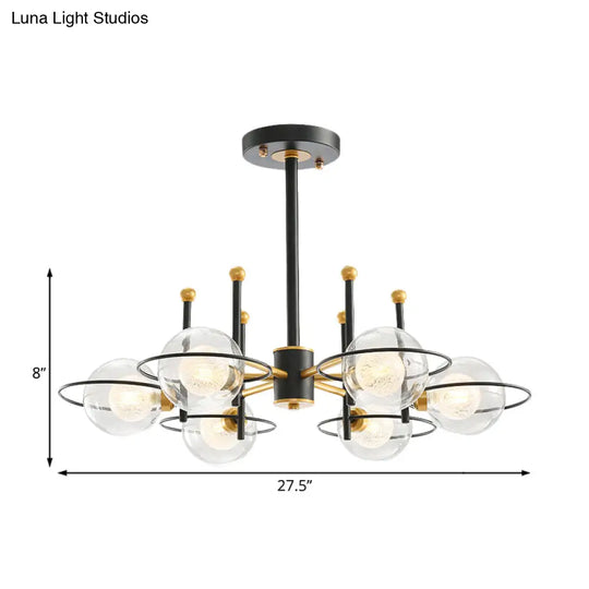 Modern Sputnik Metal Chandelier Light With Clear Glass Ball Shades - 3/6 Lights Black Led Ceiling