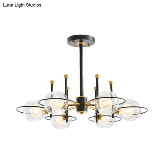 Modern Sputnik Metal Chandelier With Clear Glass Shade - Black Led Ceiling Light Fixture (3/6