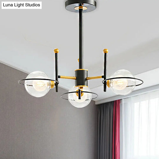 Modern Sputnik Metal Chandelier With Clear Glass Shade - Black Led Ceiling Light Fixture (3/6