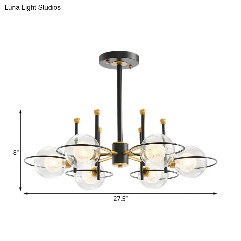 Modern Sputnik Metal Chandelier With Clear Glass Shade - Black Led Ceiling Light Fixture (3/6