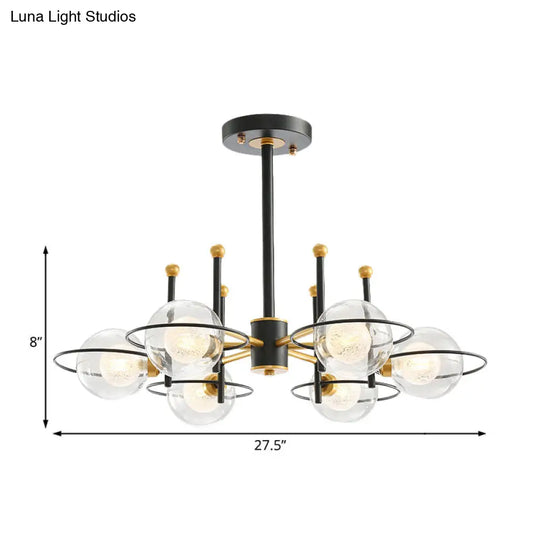 Modern Sputnik Metal Chandelier With Clear Glass Shade - Black Led Ceiling Light Fixture (3/6