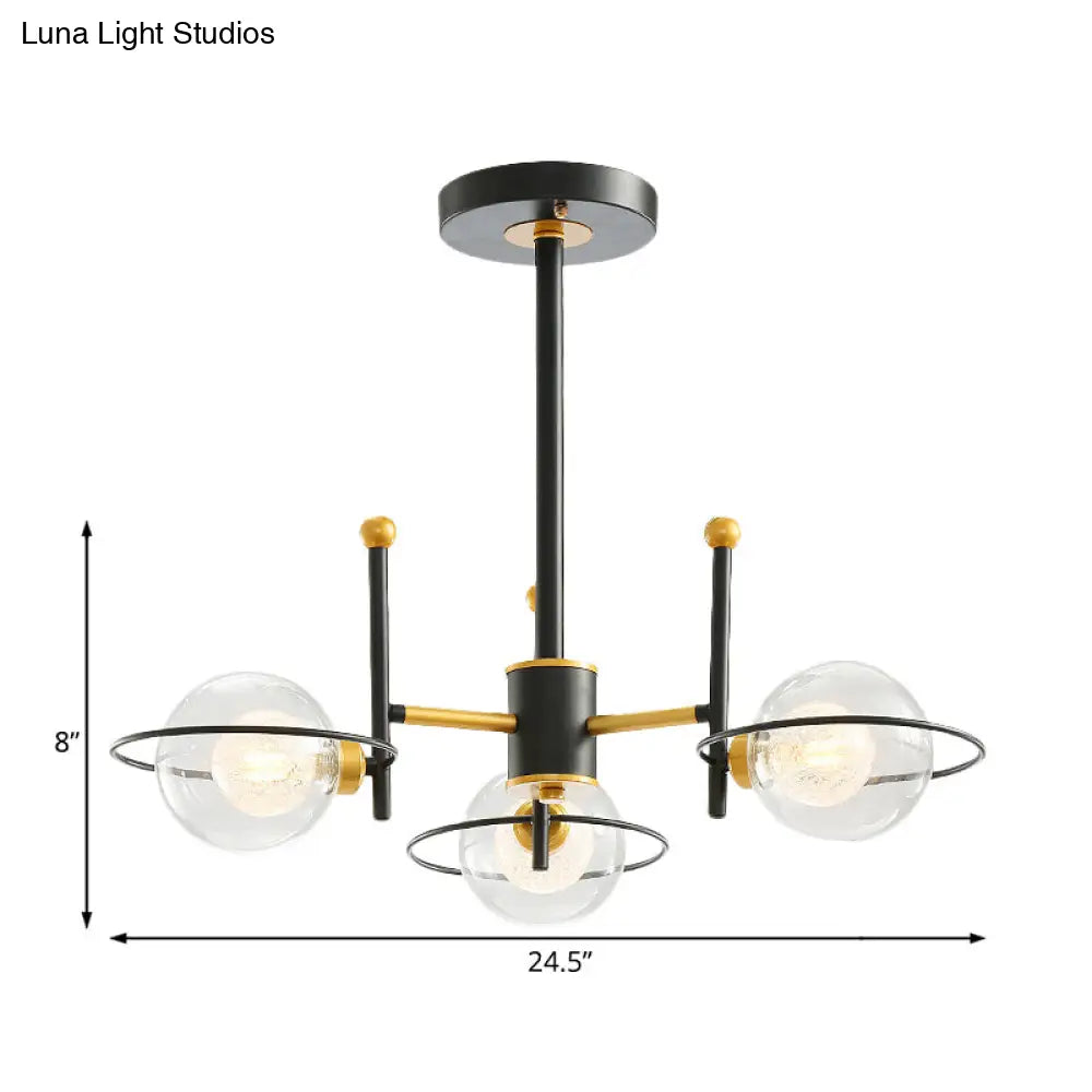 Modern Sputnik Metal Chandelier With Clear Glass Shade - Black Led Ceiling Light Fixture (3/6