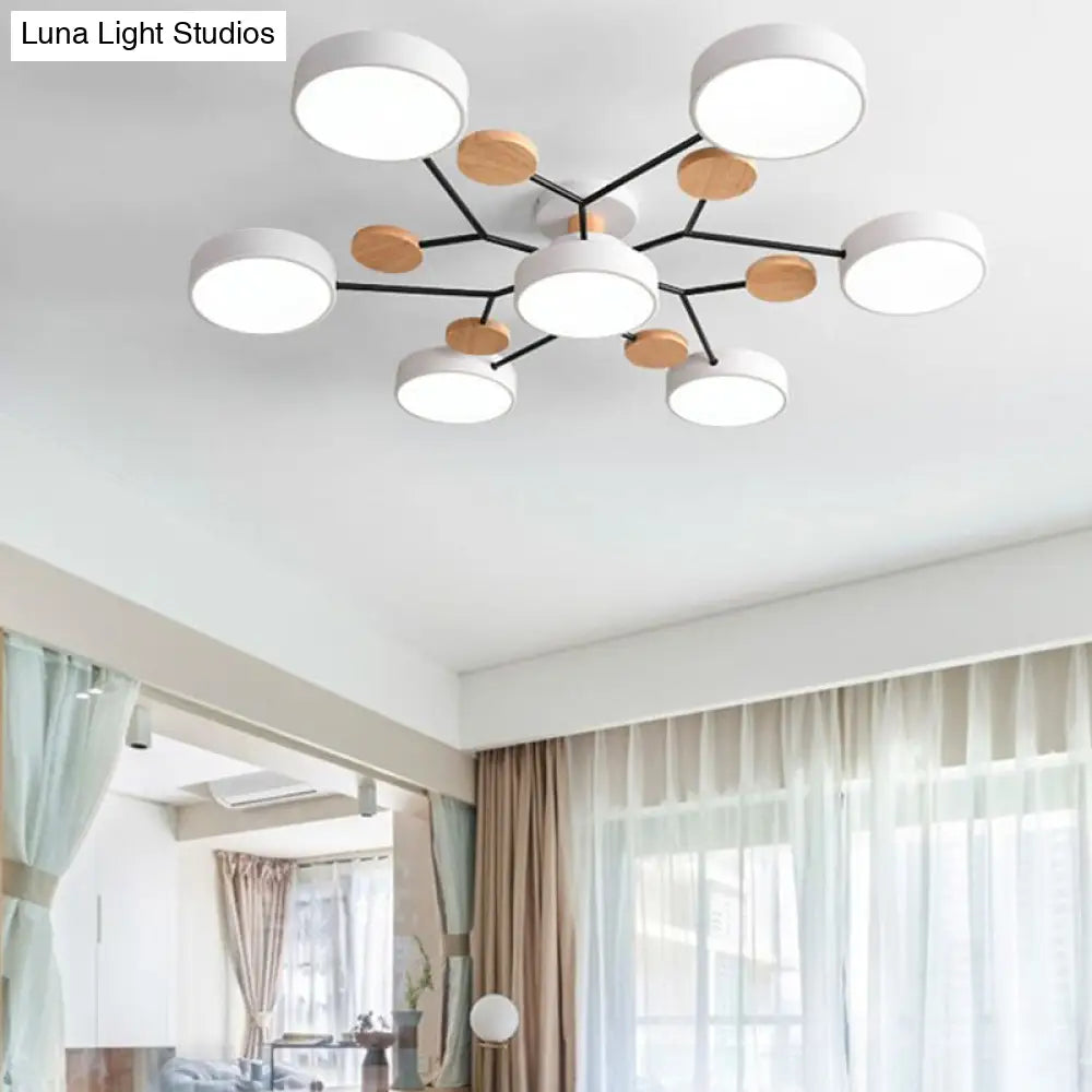 Modern Sputnik Metal Semi-Flush Mount Ceiling Light With 7-Head Design And Stylish Drum Acrylic