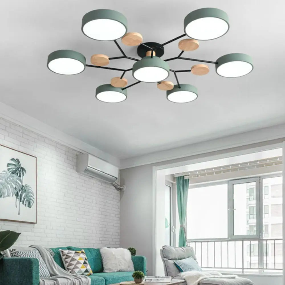 Modern Sputnik Metal Semi-Flush Mount Ceiling Light With 7-Head Design And Stylish Drum Acrylic