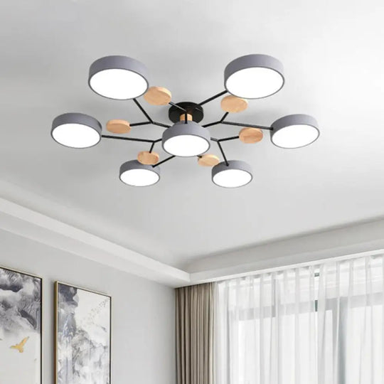 Modern Sputnik Metal Semi-Flush Mount Ceiling Light With 7-Head Design And Stylish Drum Acrylic