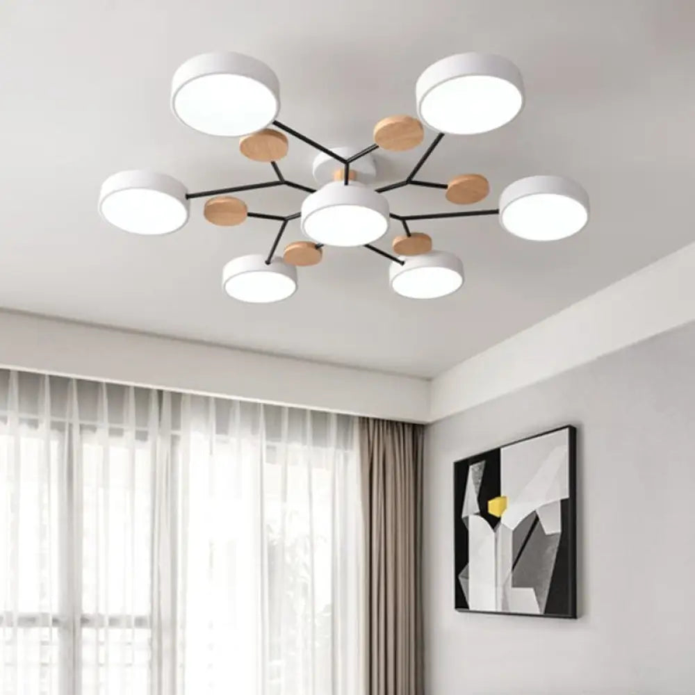 Modern Sputnik Metal Semi-Flush Mount Ceiling Light With 7-Head Design And Stylish Drum Acrylic