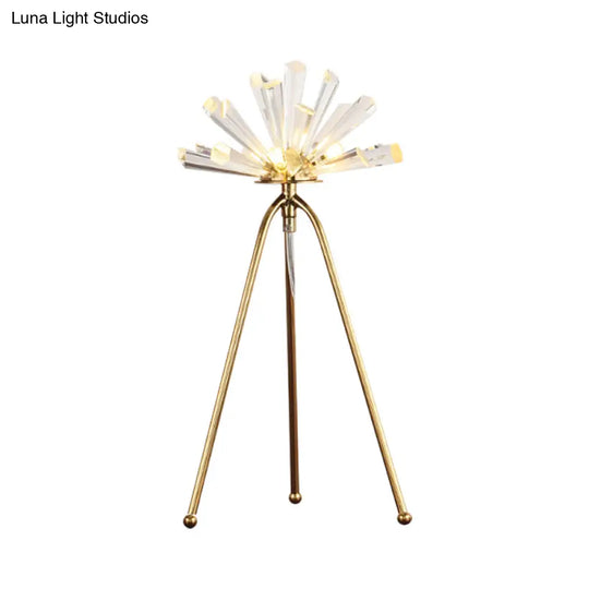 Modern Sputnik Night Table Light With Crystal Prism Gold Finish