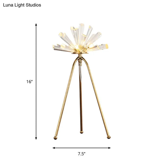 Modern Sputnik Night Table Light With Crystal Prism Gold Finish