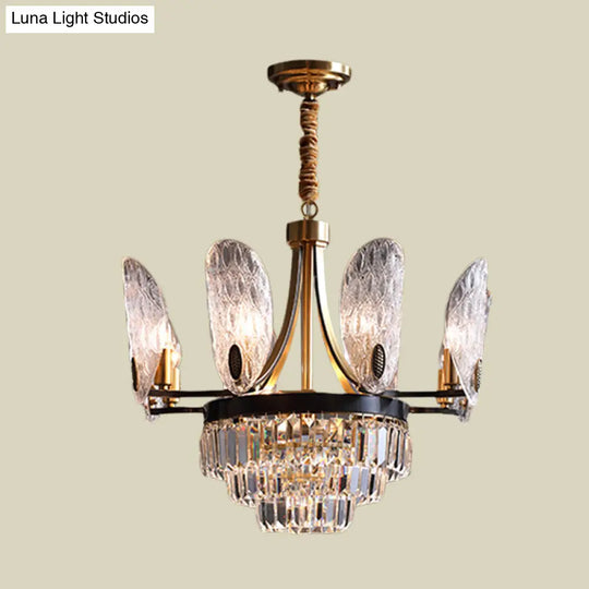 Sleek 12-Light Sputnik Pendant Chandelier With Clear Textured Glass In Black & Gold Enhanced By