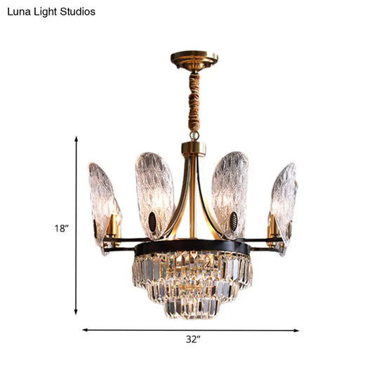 Sleek 12-Light Sputnik Pendant Chandelier With Clear Textured Glass In Black & Gold Enhanced By