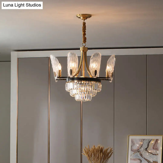 Sleek 12-Light Sputnik Pendant Chandelier With Clear Textured Glass In Black & Gold Enhanced By