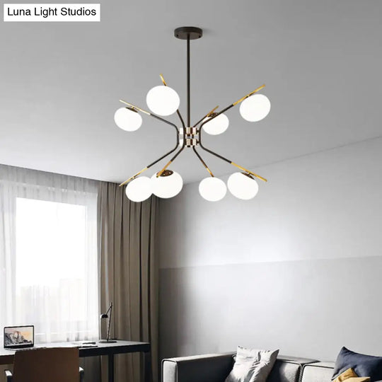 Modern Sputnik Pendant Chandelier - Black/Gold Finish 8-Light Metal Hanging Ceiling Lamp With White