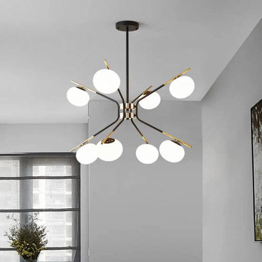 Modern Sputnik Pendant Chandelier - Black/Gold Finish 8-Light Metal Hanging Ceiling Lamp With White