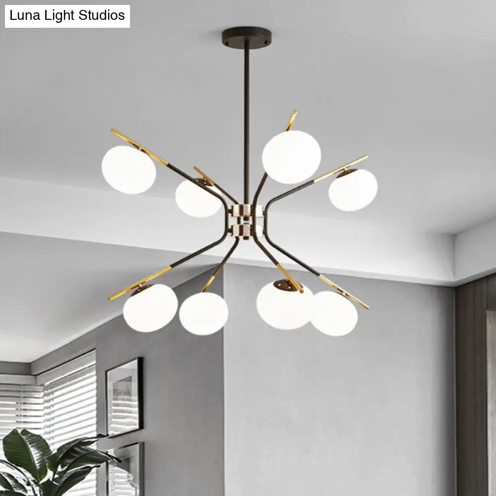 Sputnik Pendant Chandelier: Modern Metal 8-Light Black And Gold Ceiling Lamp With Frosted Glass