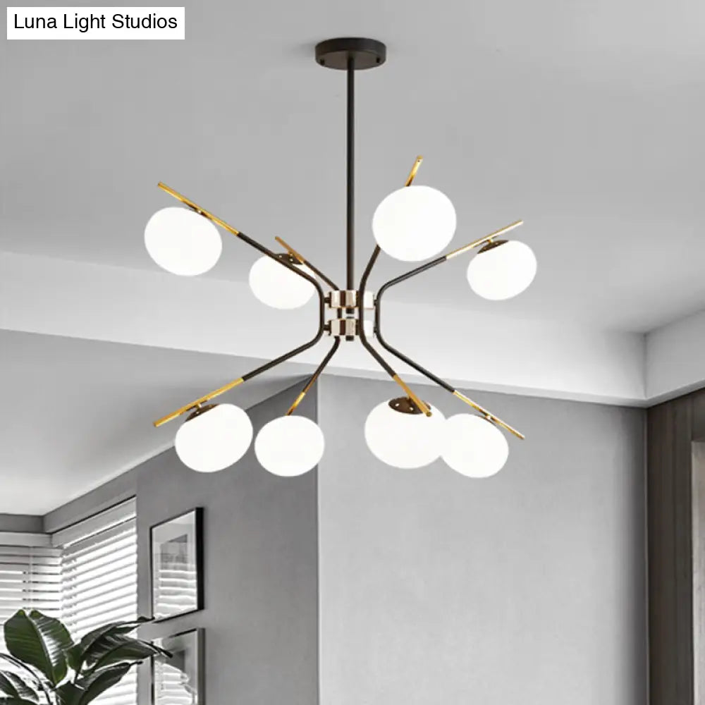 Modern Sputnik Pendant Chandelier - Black/Gold Finish 8-Light Metal Hanging Ceiling Lamp With White