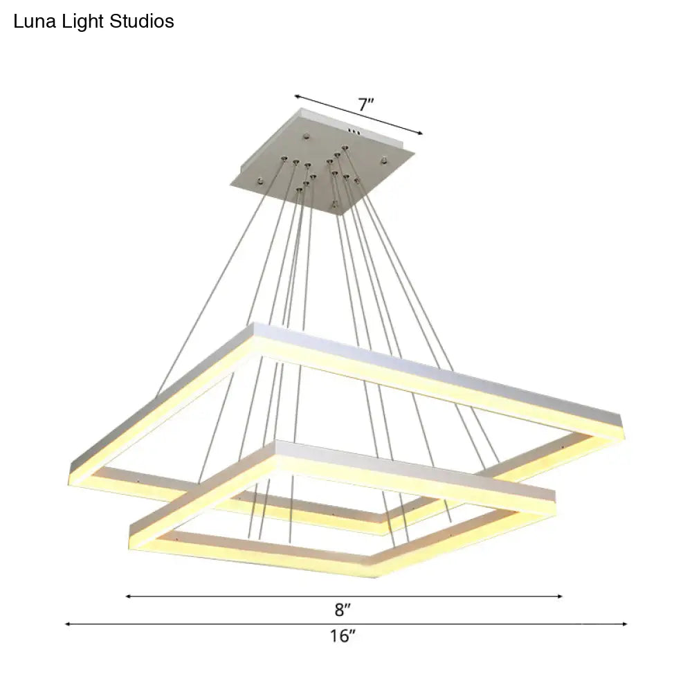 Modern Square Acrylic Chandelier: 1/2/3-Head White Ceiling Light Fixture In Warm/White