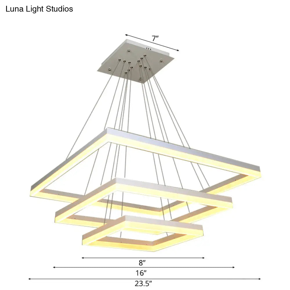 Modern Square Acrylic Chandelier: 1/2/3-Head White Ceiling Light Fixture In Warm/White