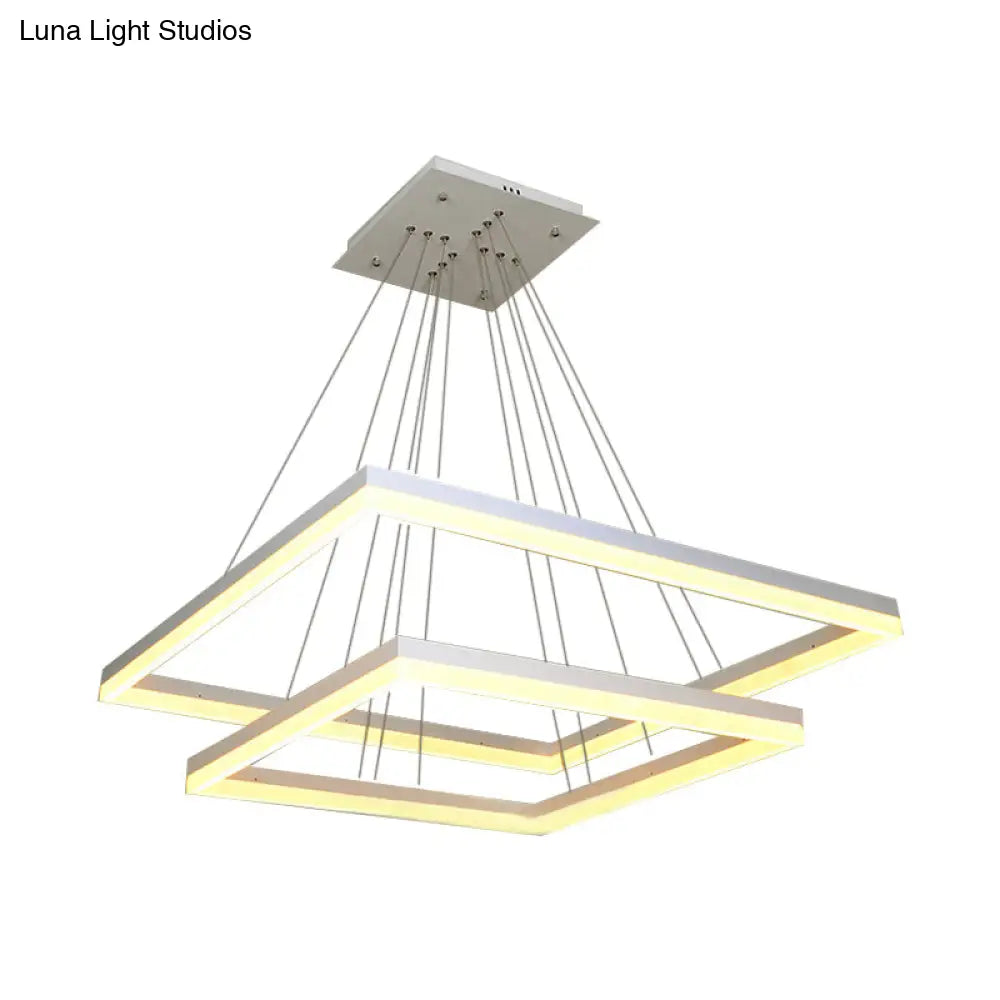 Modern Square Acrylic Chandelier: 1/2/3-Head White Ceiling Light Fixture In Warm/White