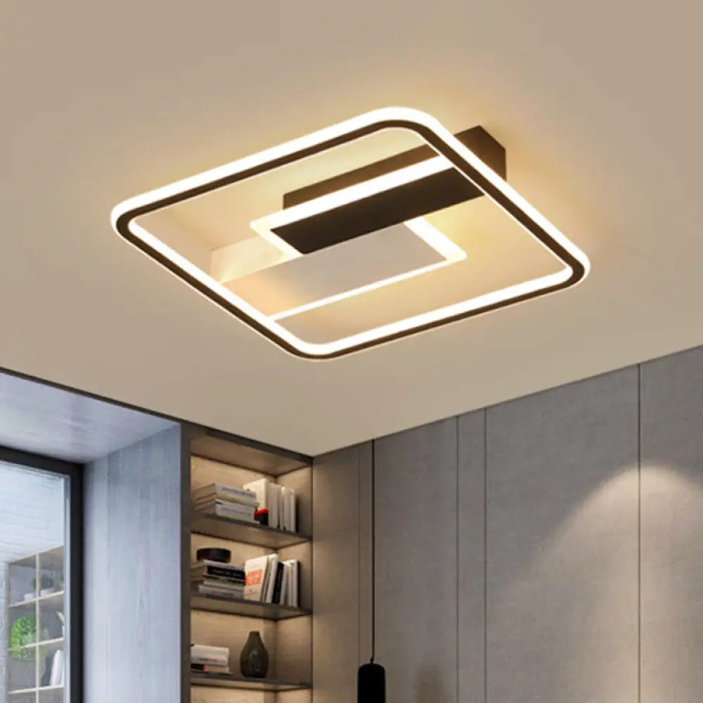 Modern Square Acrylic Flush Mount Led Ceiling Light For Bedroom 18’/24.5’ Width - Sleek Black