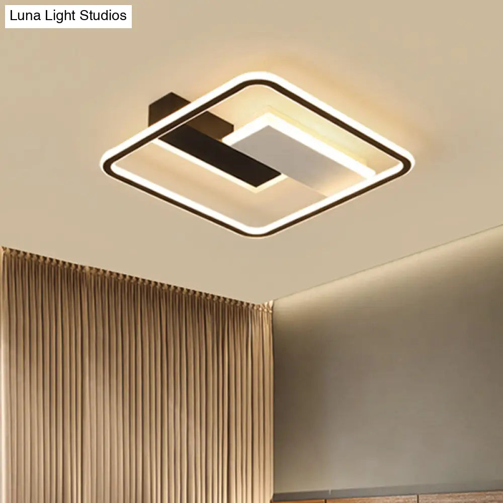 Modern Square Acrylic Flush Mount Led Ceiling Light For Bedroom 18’/24.5’ Width - Sleek Black