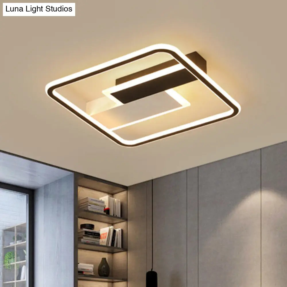 Modern Square Acrylic Flush Mount Led Ceiling Light For Bedroom 18/24.5 Width - Sleek Black And