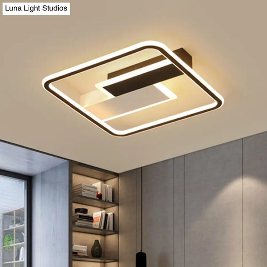 Modern Square Acrylic Flush Mount Led Ceiling Light For Bedroom 18/24.5 Width - Sleek Black And