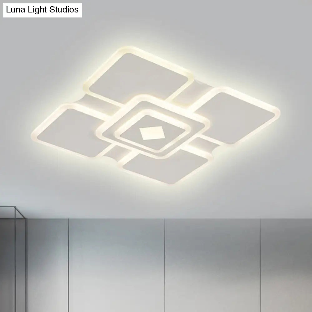 Modern Square Acrylic Led Ceiling Light In White With 3 Adjustable Brightness Levels