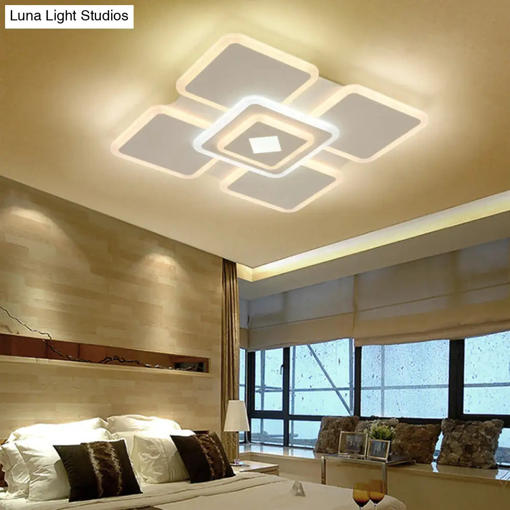 Modern Square Acrylic Led Ceiling Light In White With 3 Adjustable Brightness Levels