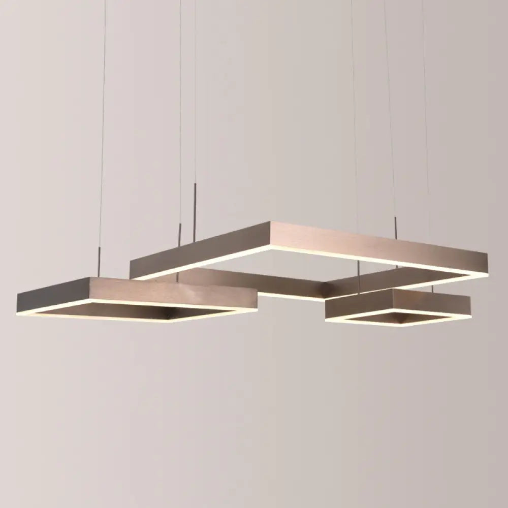 Modern Square Acrylic Led Chandelier - Coffee Finish Pendant Ceiling Light / 3 Tiers Natural