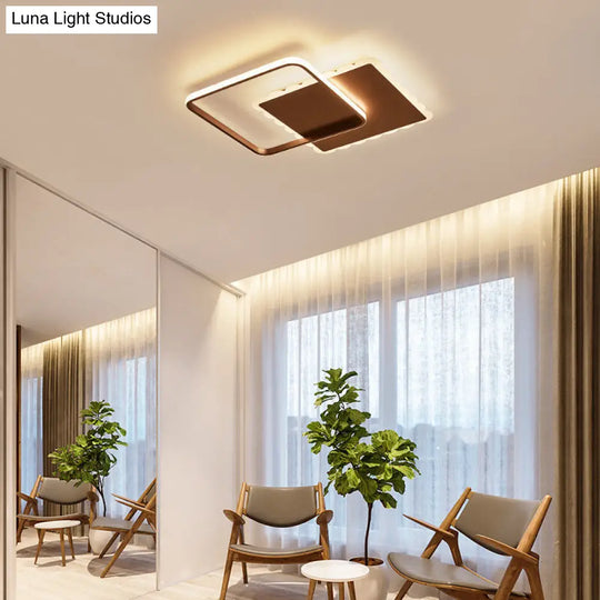 Modern Square Acrylic Led Flush Ceiling Light Fixture In White/Brown With Warm/White/Natural Brown /