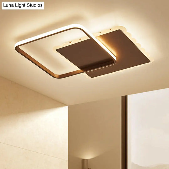 Modern Square Acrylic Led Flush Ceiling Light Fixture In White/Brown With Warm/White/Natural