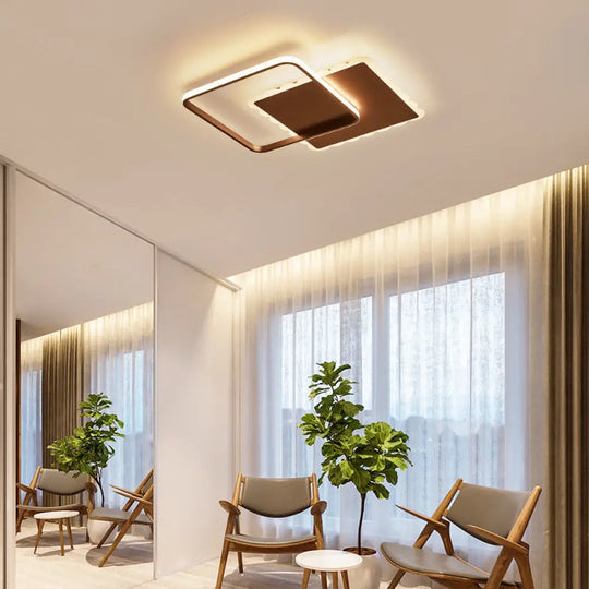 Modern Square Acrylic Led Flush Ceiling Light Fixture In White/Brown With Warm/White/Natural Brown