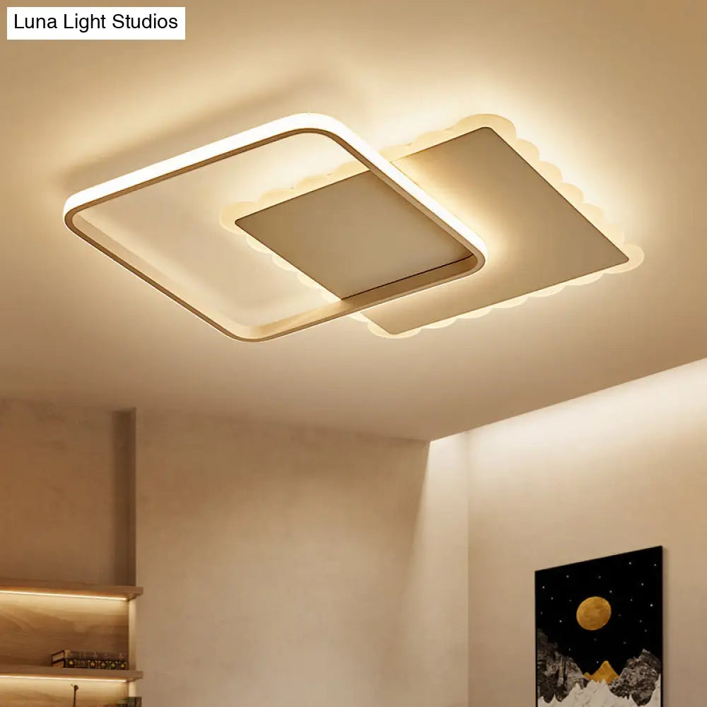Modern Square Acrylic Led Flush Ceiling Light Fixture In White/Brown With Warm/White/Natural