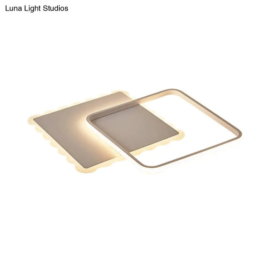 Modern Square Acrylic Led Flush Ceiling Light Fixture In White/Brown With Warm/White/Natural