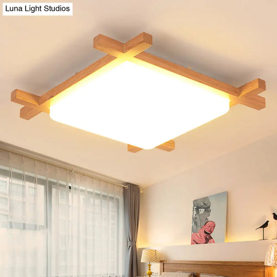 Modern Square Acrylic Wood Ceiling Lamp - White Led Flush Mount 15/19/23.5 Width Ideal For Bathroom