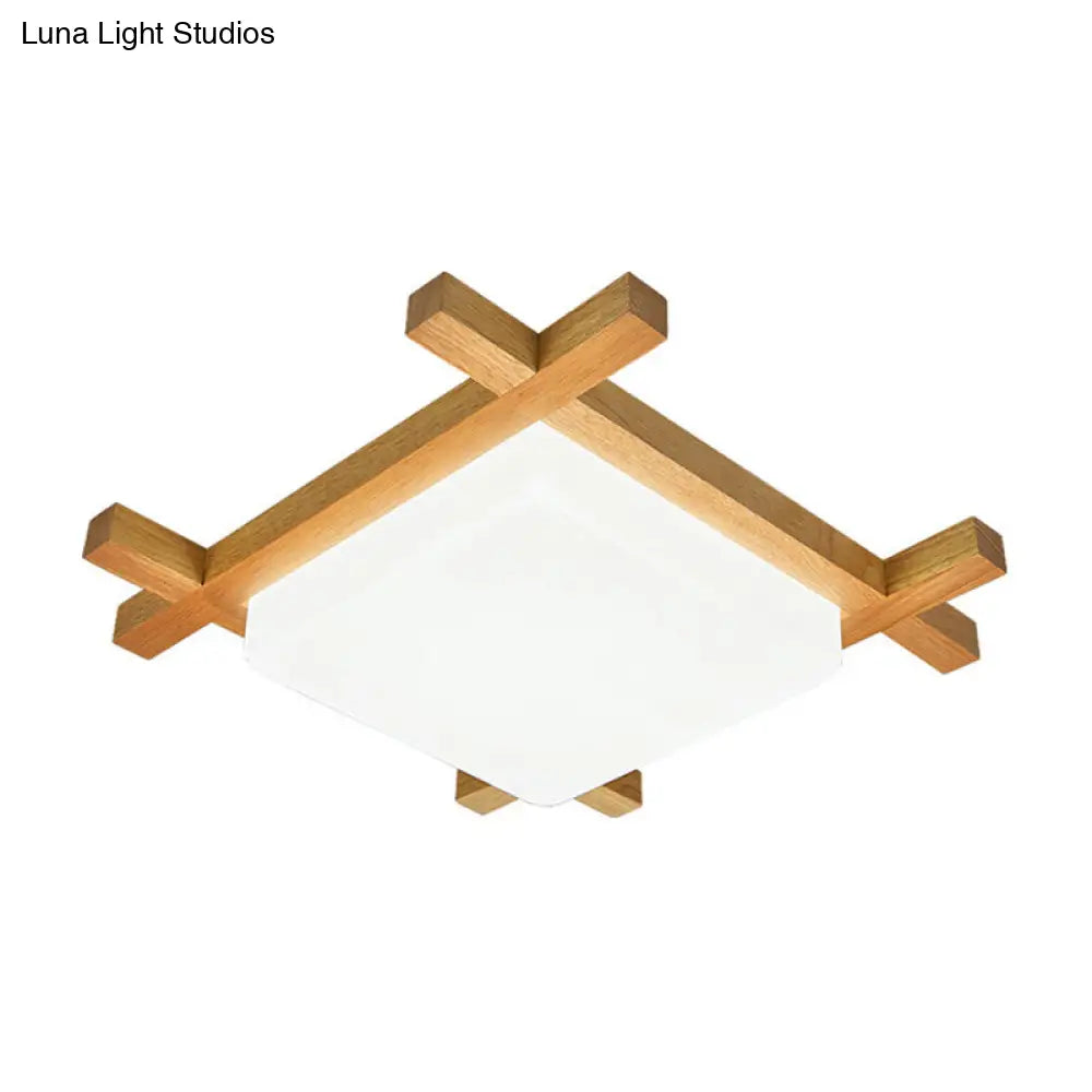 Modern Square Acrylic Wood Ceiling Lamp - White Led Flush Mount 15/19/23.5 Width Ideal For Bathroom