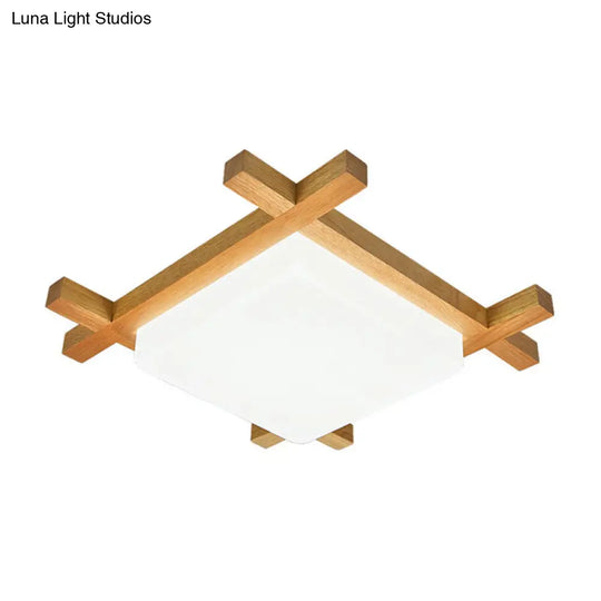 Modern Square Acrylic Wood Ceiling Lamp - White Led Flush Mount 15/19/23.5 Width Ideal For Bathroom