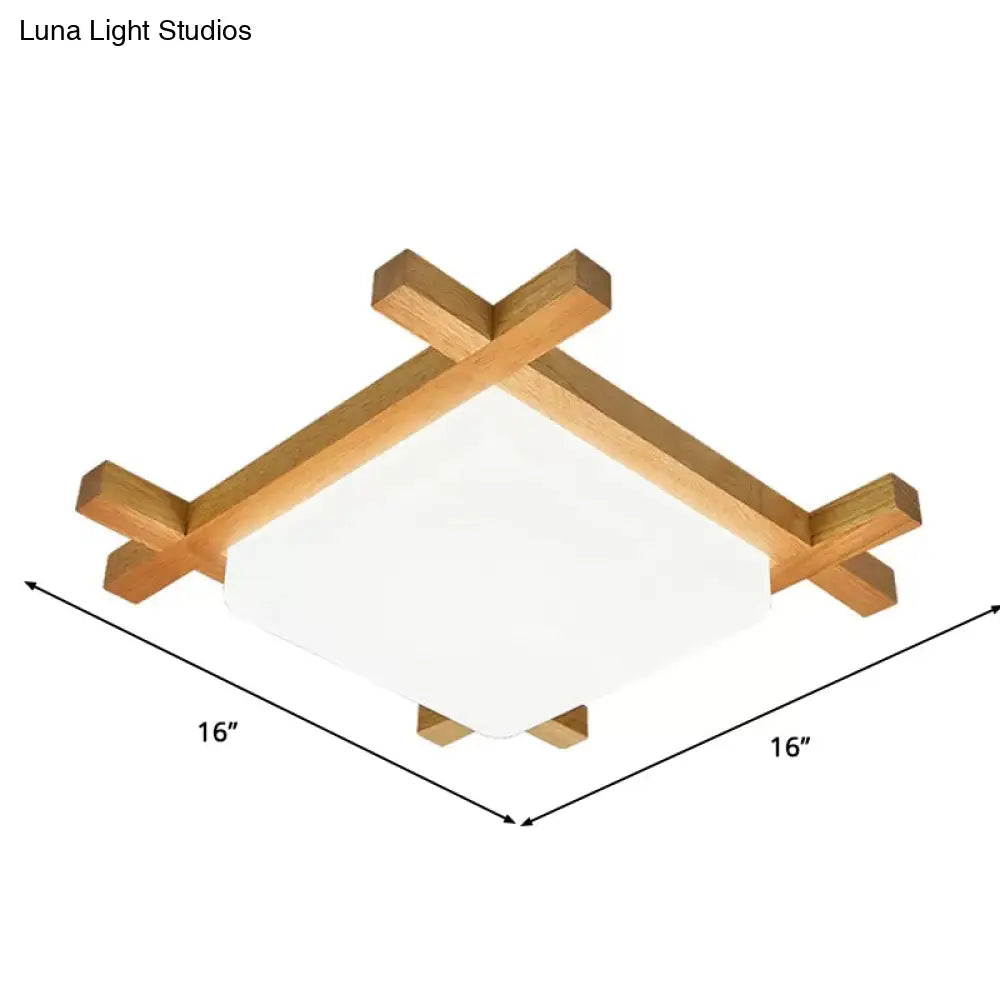 Modern Square Acrylic Wood Ceiling Lamp - White Led Flush Mount 15’/19’/23.5’ Width Ideal For