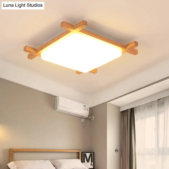 Modern Square Acrylic Wood Ceiling Lamp - White Led Flush Mount 15’/19’/23.5’ Width Ideal For