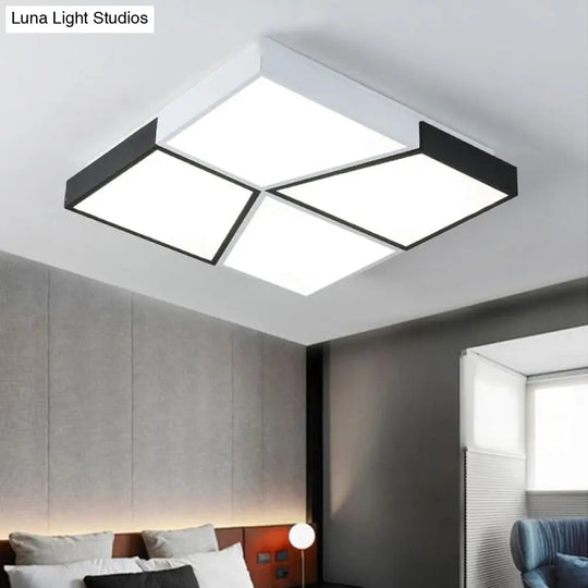 Modern Square Ceiling Light Fixture - 19.5/35.5/47 Acrylic Shade Led Black & White Flush Design For