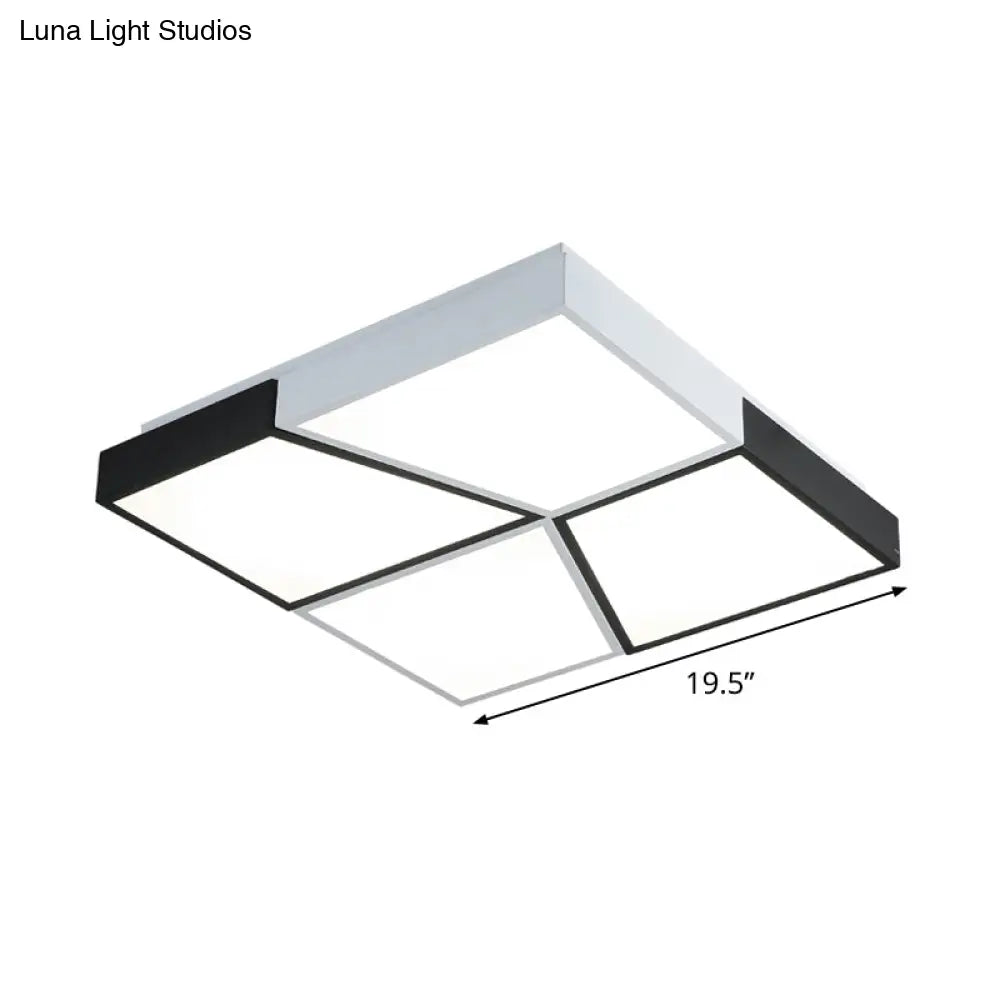 Modern Square Ceiling Light Fixture - 19.5’/35.5’/47’ Acrylic Shade Led Black & White Flush